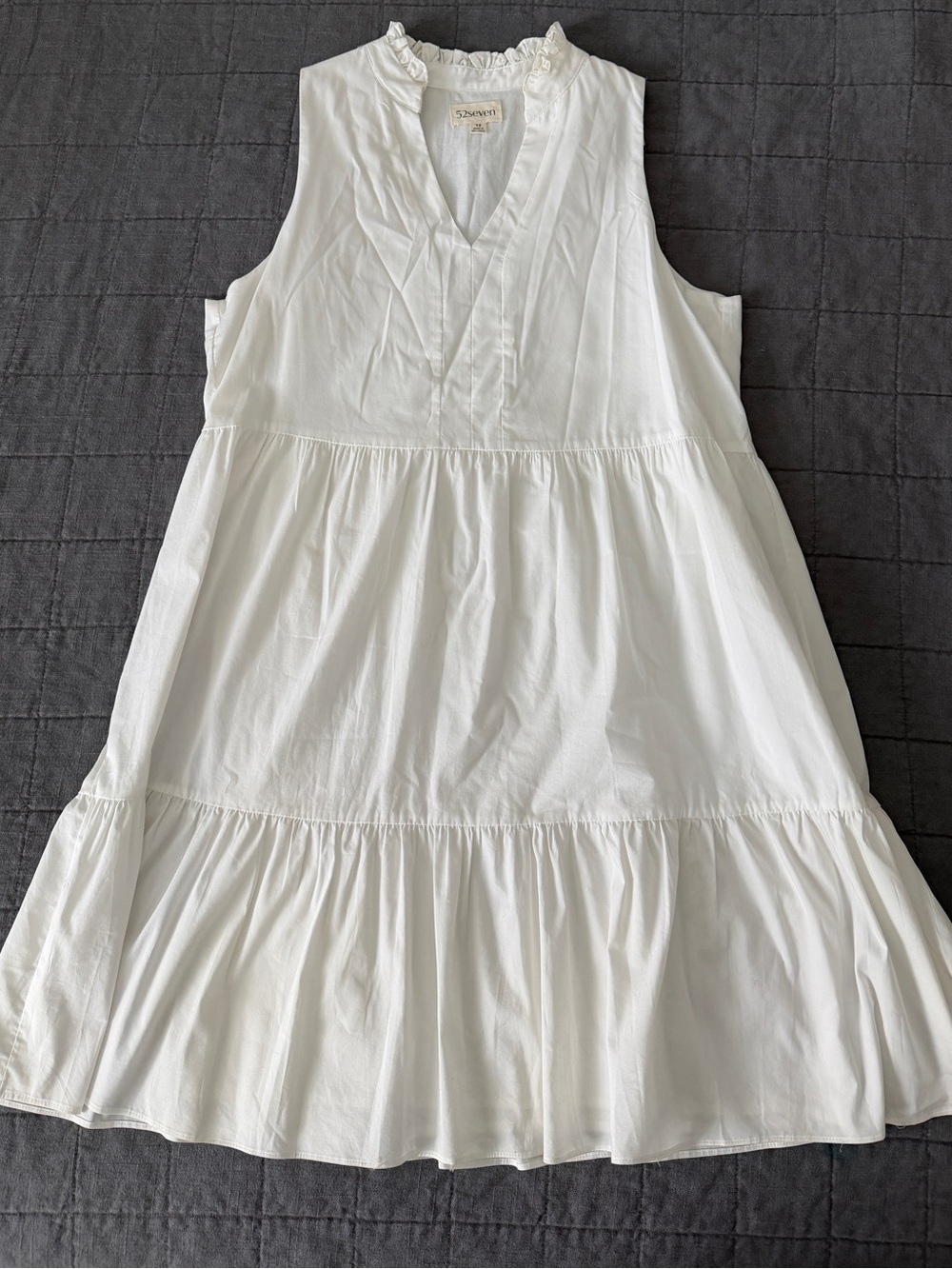 52seven 12 structured Crisp White cotton Blend Ruffled Neck Sleeveless Babydoll